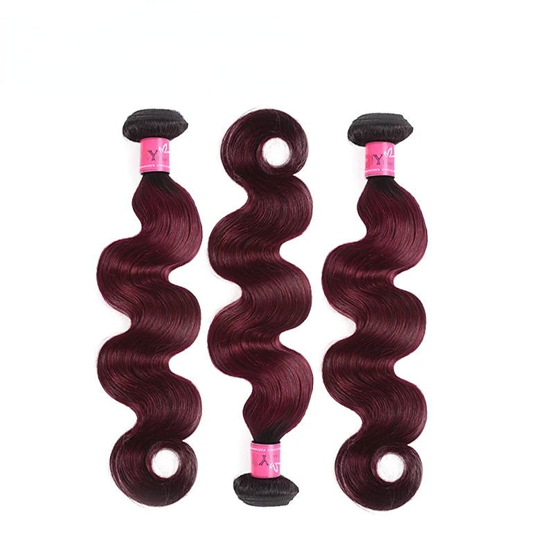 3 Bundles Human Hair Ombre Burgundy Color