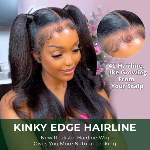 YMY Hair 4C Hairline Kinky Straight HD Lace Wig With Curly Edges