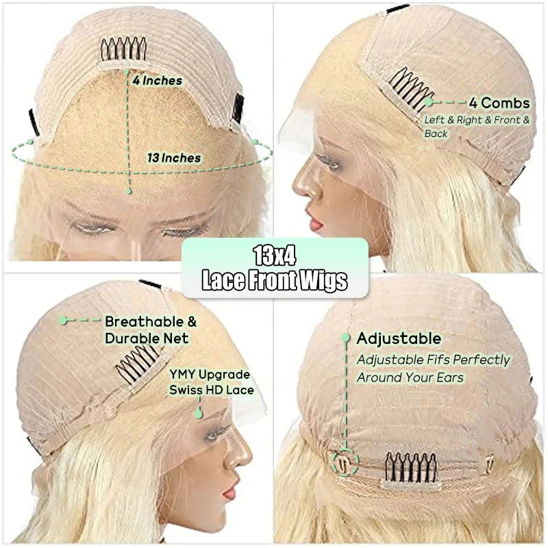 613 Blonde 13x4 Lace Frontal Human Hair Wigs Transparent HD Lace Seamless Skin Melt Straight Wig