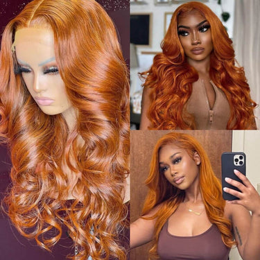 Burnt Orange Body Wave 13x4 Lace Human Hair Wigs Ginger Wig for Sale