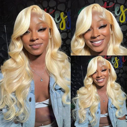 13x4 HD Lace Frontal Wigs 613 Blonde Body Wave Human Hair Wigs Pre Plucked Can Be Dyed