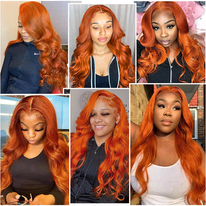 burnt orange body wave lace wig