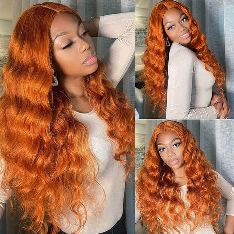 burnt orange body wave wig