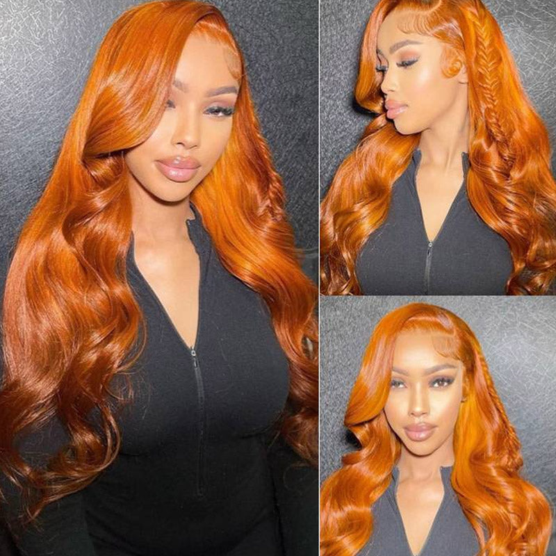 26 Inch Orange Ginger Body Wave 360 Lace Wig Full