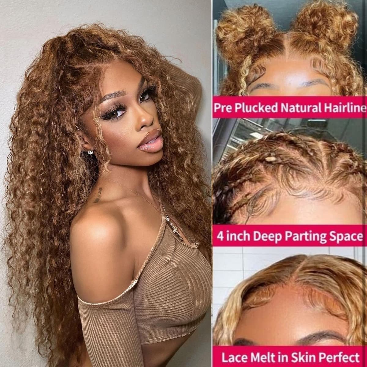 YMY Hair Jerry Curly Ombre Honey Blonde Highlight 13x4 Lace Wig