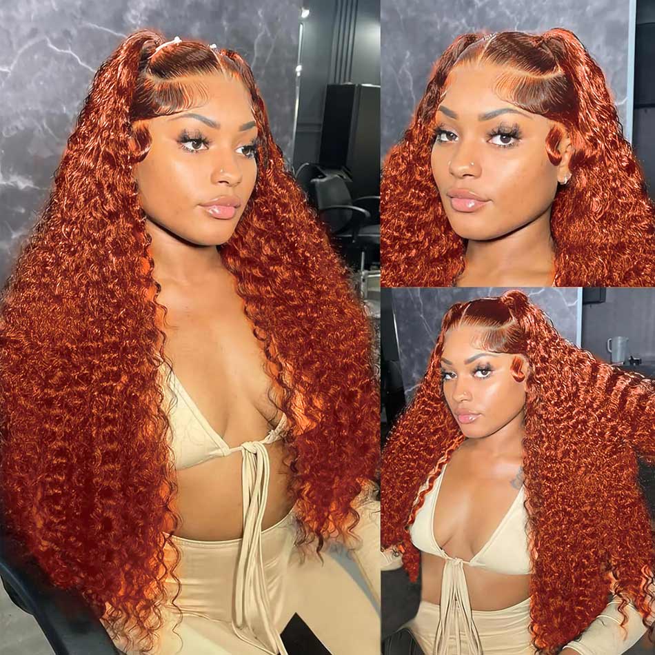 Pre-plucked Ginger Wig Jerry Curly and Water Wave 3D Dome Cap Wigs 13x4/5x8 HD Lace Wigs with Baby Hair Bleached Knots