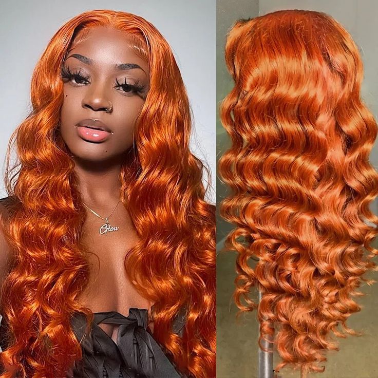 YMY Sunrise Orange 13X4 Lace Frontal Wigs Loose Wave Hair Colored Wigs