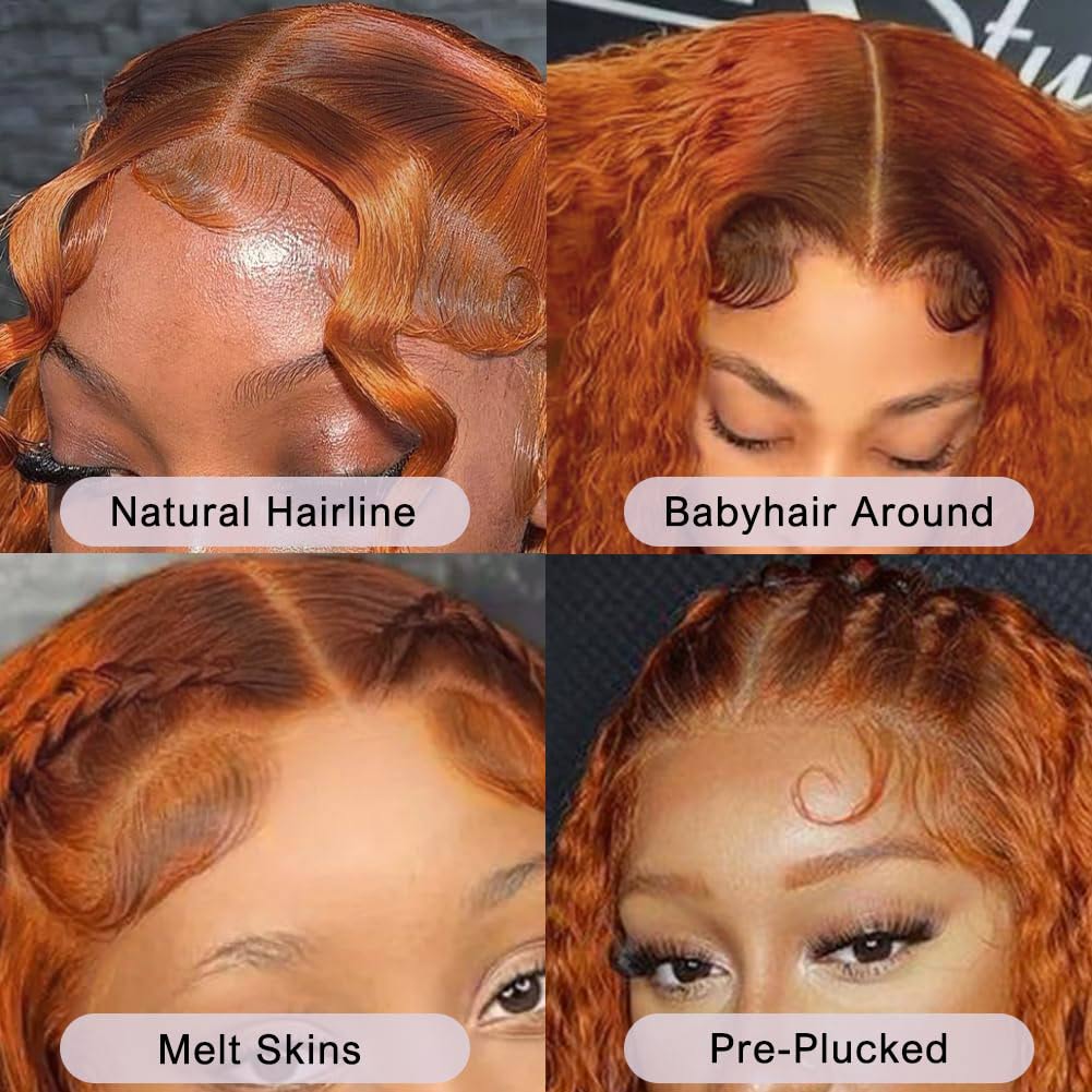 Pre-plucked Ginger Wig Jerry Curly and Water Wave 3D Dome Cap Wigs 13x4/5x8 HD Lace Wigs with Baby Hair Bleached Knots