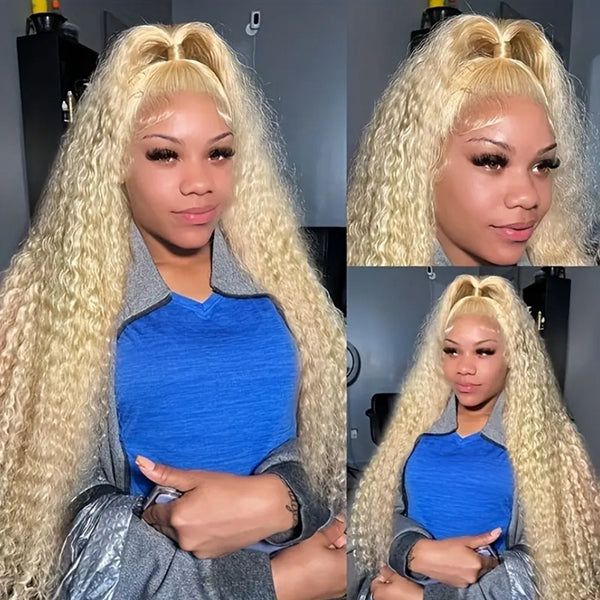 613 Blonde Water Wave 13x4 Lace Front Wigs Human Hair Transparent HD Lace Wig Natural Hairline