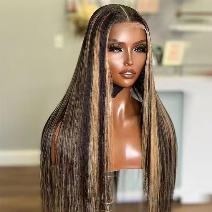 1B/27 Balayage Highlight 13x6 Glueless HD Lace Front Wig Silky Straight Ombre Colored Human Hair Wigs