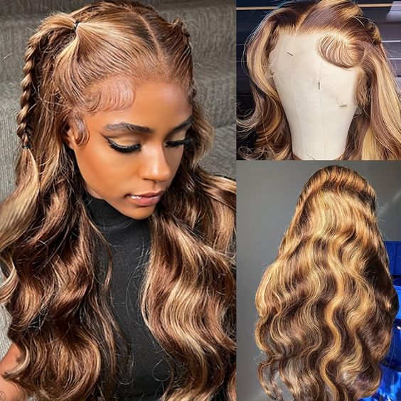 Honey Blonde Highlight Body Wave Wig 13x6 Lace Frontal Wig Pre-cut Hd Lace Bleachde Knots P4/27 Colored Human Hair Wig