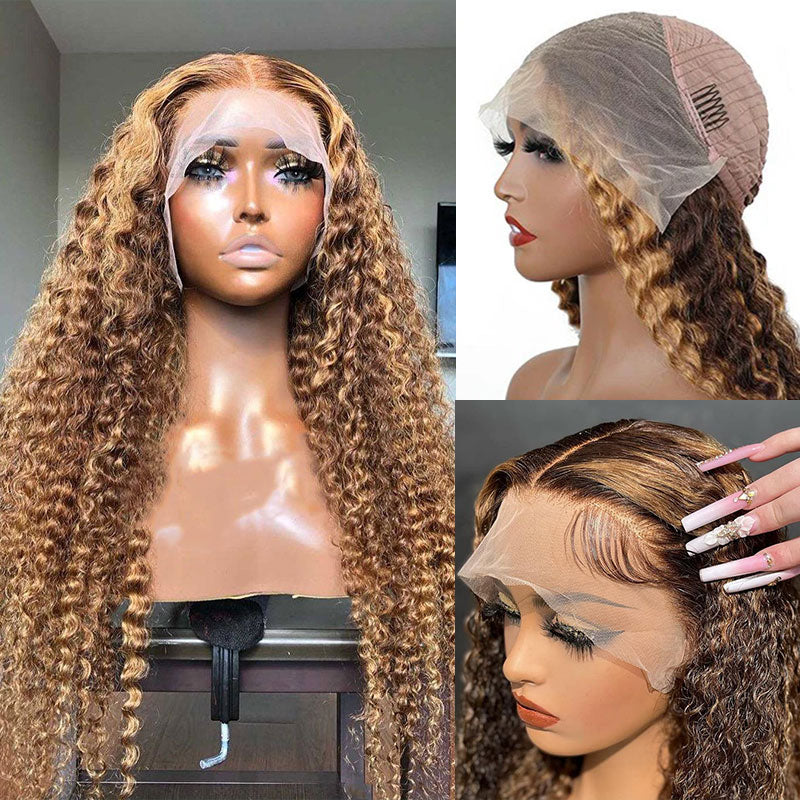 Water Wave P4/27 Highlight 13X4 HD Lace Frontal Wig Pre Bleached Wig Pre Plucked With Natural Hairline Can Be Pre-cut Lace