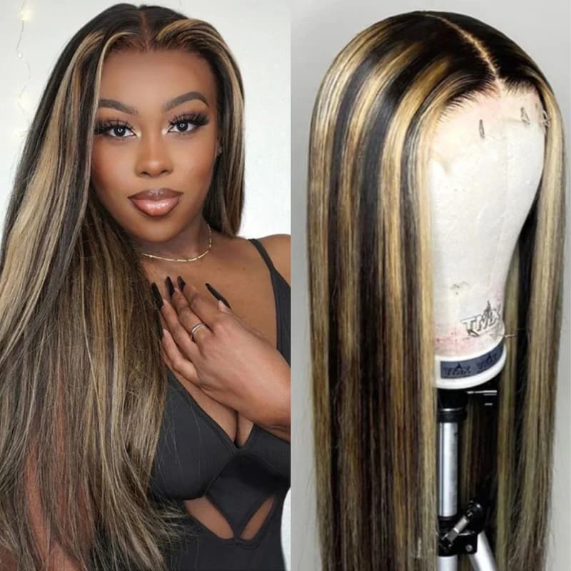 1B/27 Balayage Highlight 13x6 Glueless HD Lace Front Wig Silky Straight Ombre Colored Human Hair Wigs