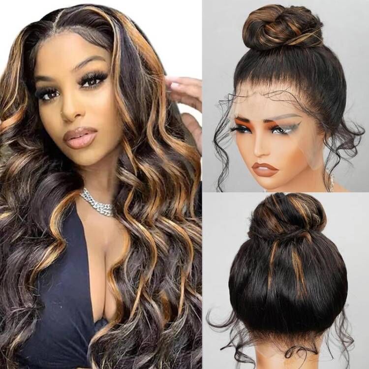 [Invisible Strap Adjustable]  1B/30 Highlight New Tech Upgrade Glueless 360 HD Lace Wigs With Invisi-Strap Snug Fit Pre Plucked Lace Parting Anywhere