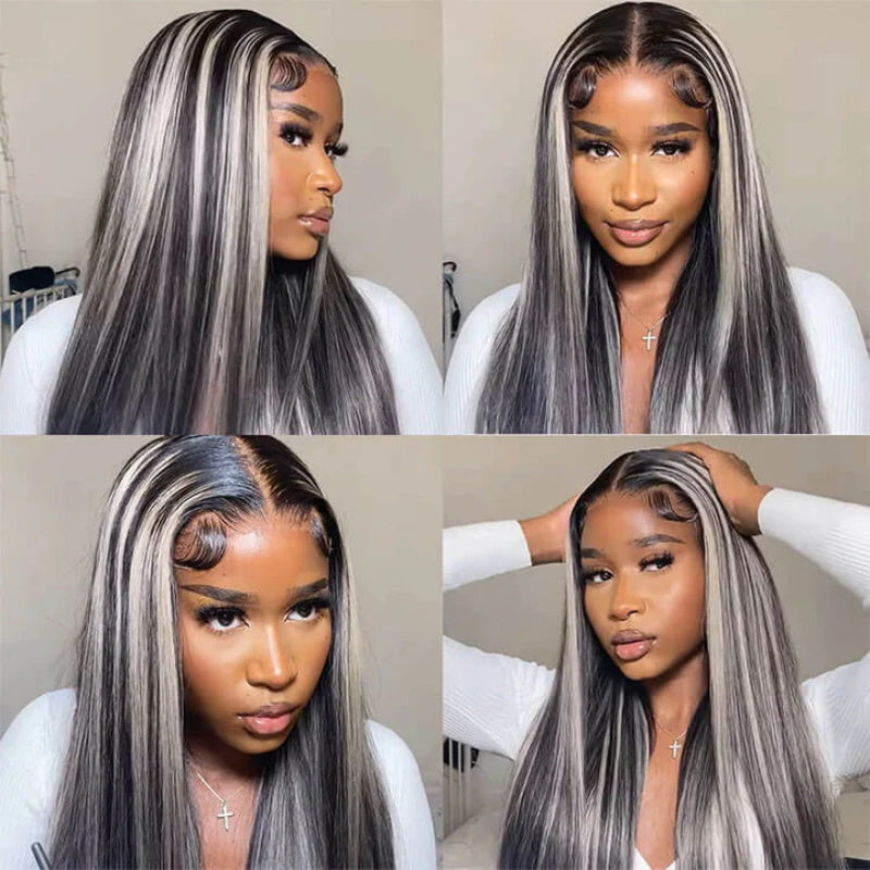 Gray Highlights On Black Hair Straight Wigs and Body Wave 13x4/13x6 Glueless HD Lace Front Wigs