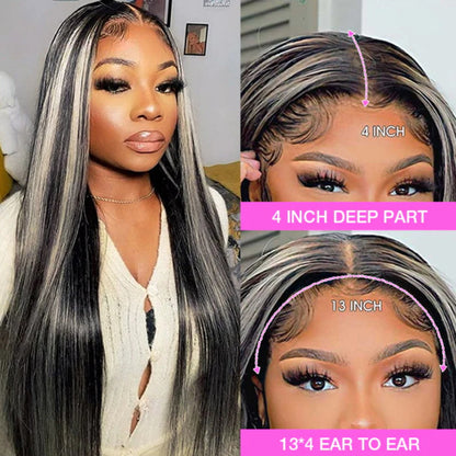 Gray Highlights On Black Hair Straight Wigs and Body Wave 13x4/13x6 Glueless HD Lace Front Wigs