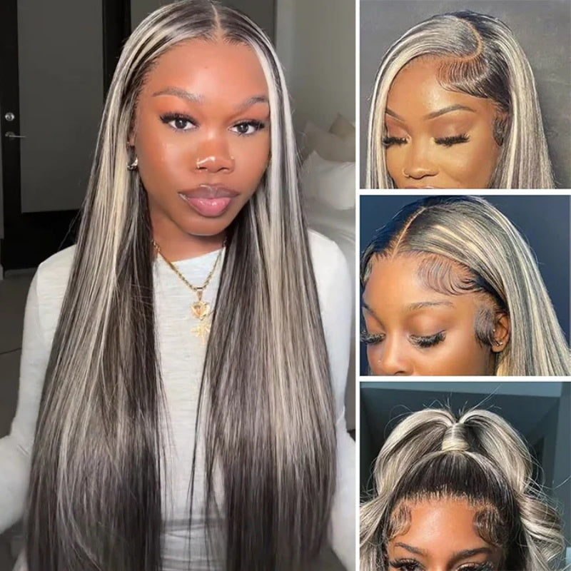 Gray Highlights On Black Hair Straight Wigs and Body Wave 13x4/13x6 Glueless HD Lace Front Wigs