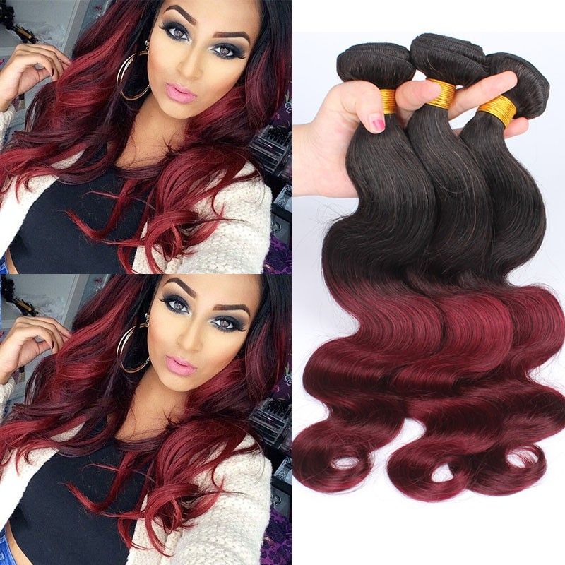 3 Bundles Human Hair Ombre Burgundy Color