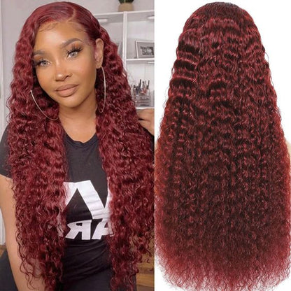 13X4 Lace Frontal Deep Wave Reddish Brown Color Pre Plucked Wig