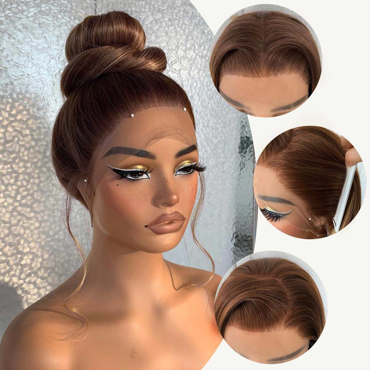 [Invisible Strap Adjustable] Ombre Copper Brown Colored Wig Invisi-Strap Snug Fit 360 Glueless HD Lace Frontal Wig Bleached Knots Pre Plucked Free Part Wig