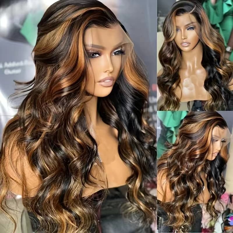 [Invisible Strap Adjustable]  1B/30 Highlight New Tech Upgrade Glueless 360 HD Lace Wigs With Invisi-Strap Snug Fit Pre Plucked Lace Parting Anywhere