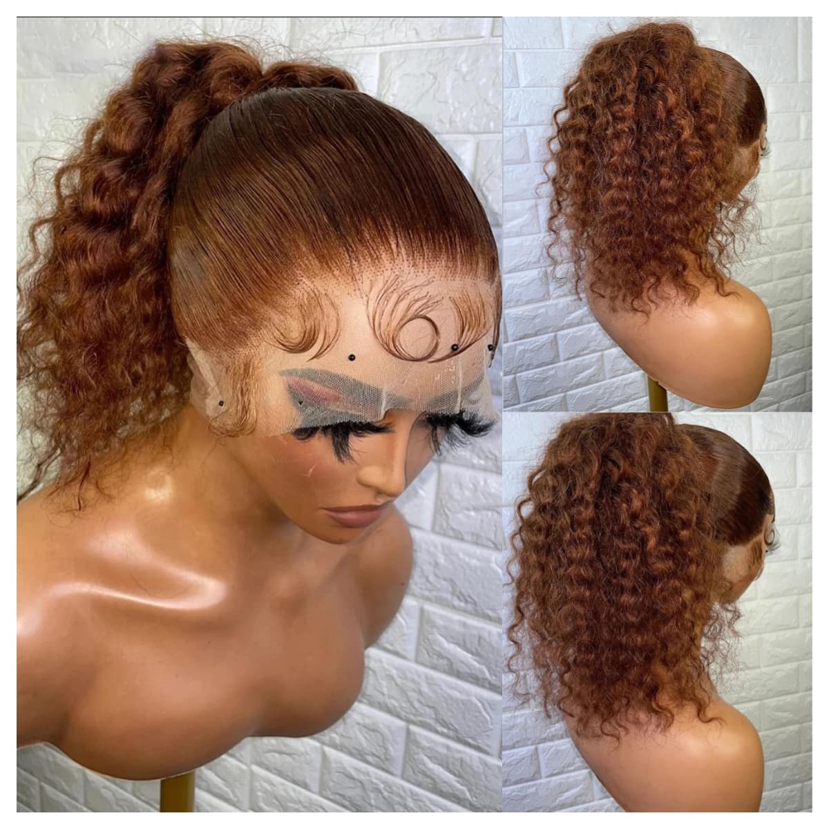 [Invisible Strap Adjustable] Ombre Copper Brown Colored Wig Invisi-Strap Snug Fit 360 Glueless HD Lace Frontal Wig Bleached Knots Pre Plucked Free Part Wig