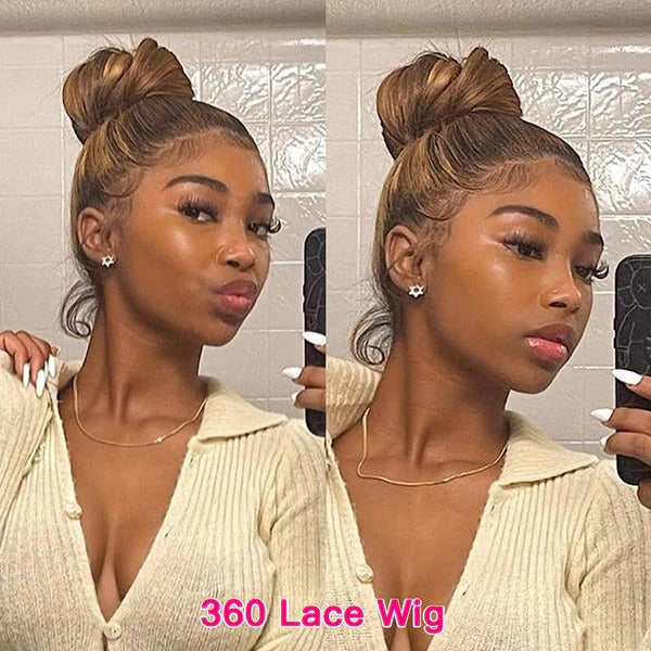 [Invisible Strap Adjustable] Ombre Copper Brown Colored Wig Invisi-Strap Snug Fit 360 Glueless HD Lace Frontal Wig Bleached Knots Pre Plucked Free Part Wig