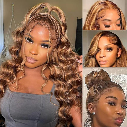 P4/27 Highlight Wigs Glueless 360 Wig With Invisi-Strap Snug Fit Bleached Knots HD Lace Wigs