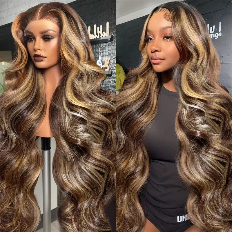 Honey Blonde Highlight Body Wave Wig 13x6 Lace Frontal Wig Pre-cut Hd Lace Bleachde Knots P4/27 Colored Human Hair Wig