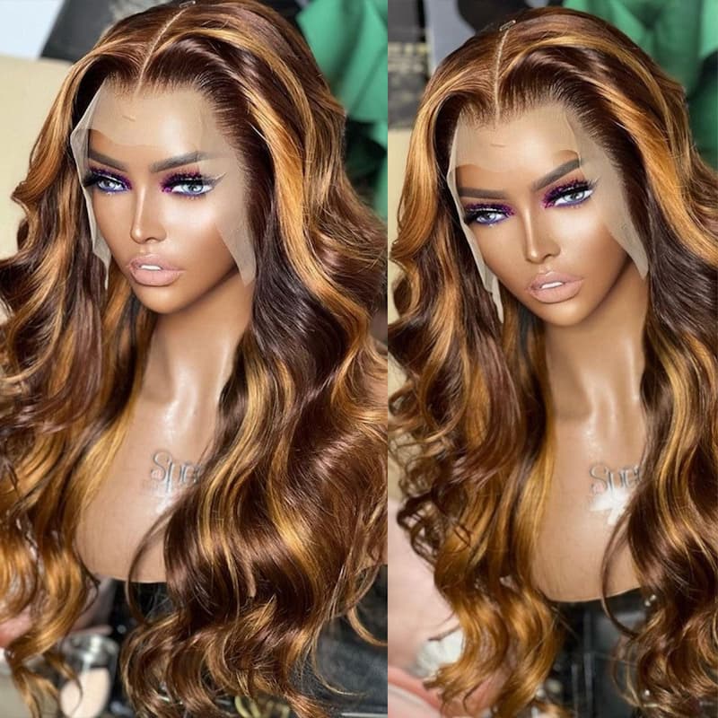 Honey Blonde Highlight Body Wave Wig 13×6 Lace Frontal Wig Pre-cut Hd Lace Bleachde Knots P4/27 Colored Human Hair Wig