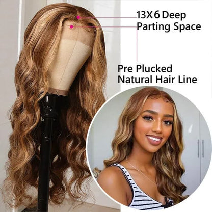 Honey Blonde Highlight Body Wave Wig 13×6 Lace Frontal Wig Pre-cut Hd Lace Bleachde Knots P4/27 Colored Human Hair Wig