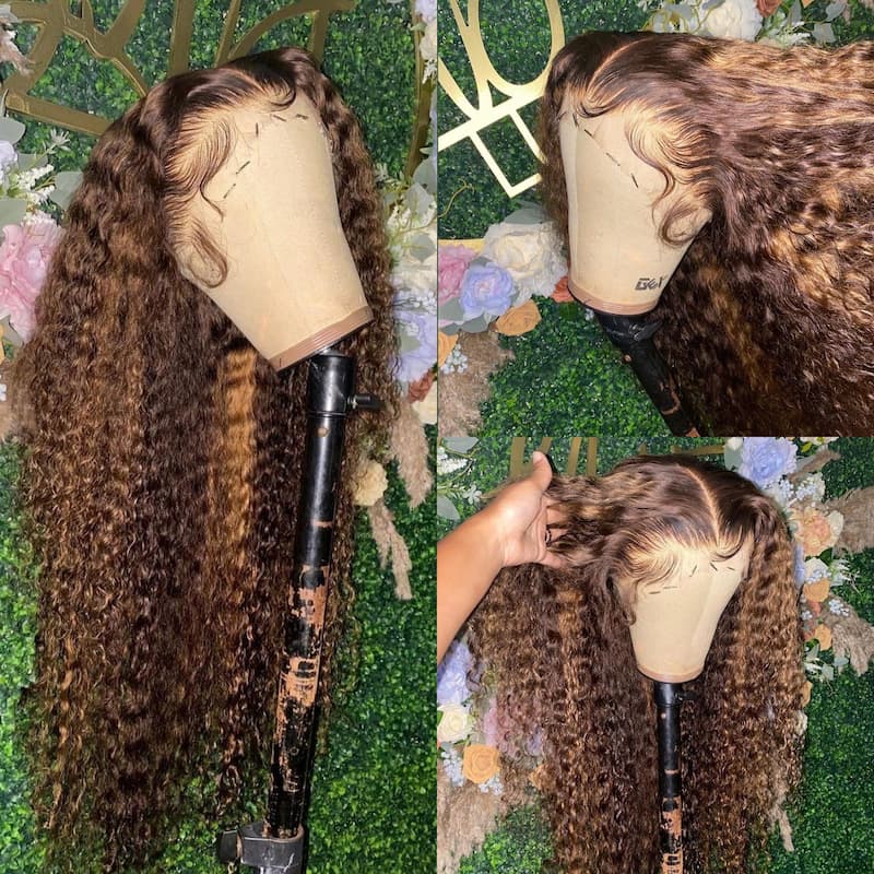 Water Wave P4/27 Highlight 13X4 HD Lace Frontal Wig Pre Bleached Wig Pre Plucked With Natural Hairline Can Be Pre-cut Lace