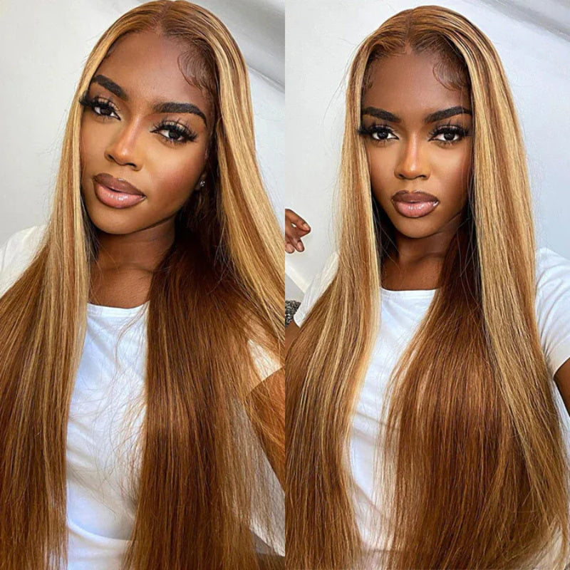 P4/27 Highlight Wigs Glueless 360 Wig With Invisi-Strap Snug Fit Bleached Knots HD Lace Wigs