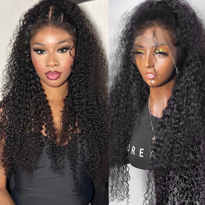 Free Parting Full Lace Wigs 100% Hand-tied Kinky Curly Half Up Half Down HD Wig With Natural Hairline