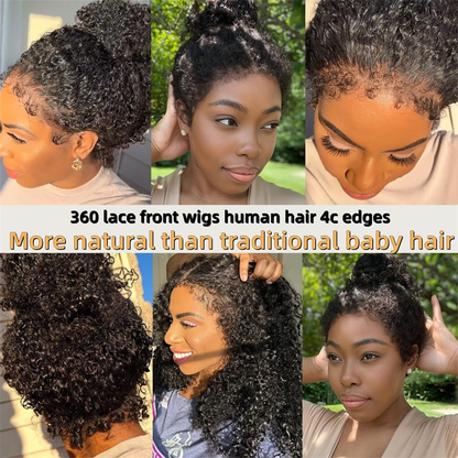 4C Edges Curly Invisi Strap Snug Fit 360 Transparent Lace Frontal Bleached Knots Pre Cut Lace Wig