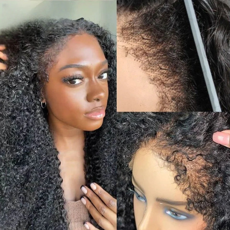 YMY Hair 4C Hairline 13x4 HD Lace Front Wigs With Curly Edges