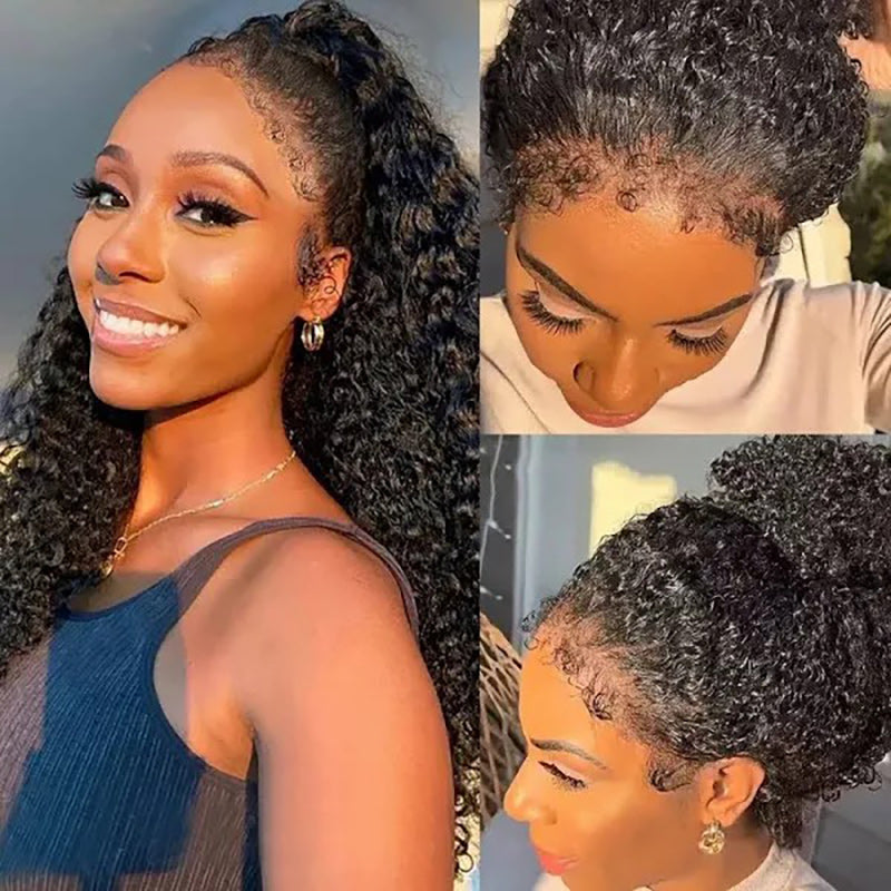 4C Edges Curly Invisi Strap Snug Fit 360 Transparent Lace Frontal Bleached Knots Pre Cut Lace Wig