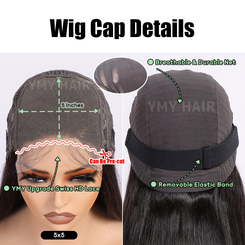 5x5 HD lacw closure wigs cap