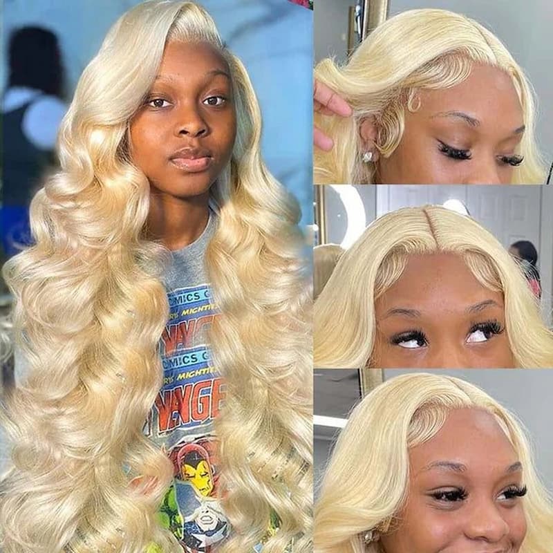 13x4 HD Lace Frontal Wigs 613 Blonde Body Wave Human Hair Wigs Pre Plucked Can Be Dyed