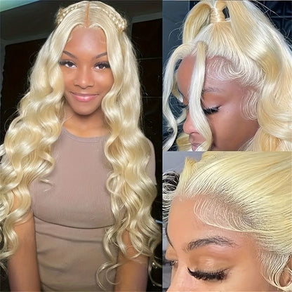 613 Blonde Body Wave Lace Front Wigs with Curtain Bangs High Density Real Hair Wigs