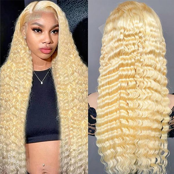 613 Blonde Deep Wave Wig 13x4 HD Lace Front Human Hair Wigs With Natural Hairline Pre Plucked