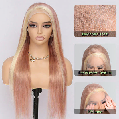 13x6 HD Lace Frontal Wig P16 /613 Highlight Straight Glueless Pre-plucked HD Lace Wigs C Part Hairstyle