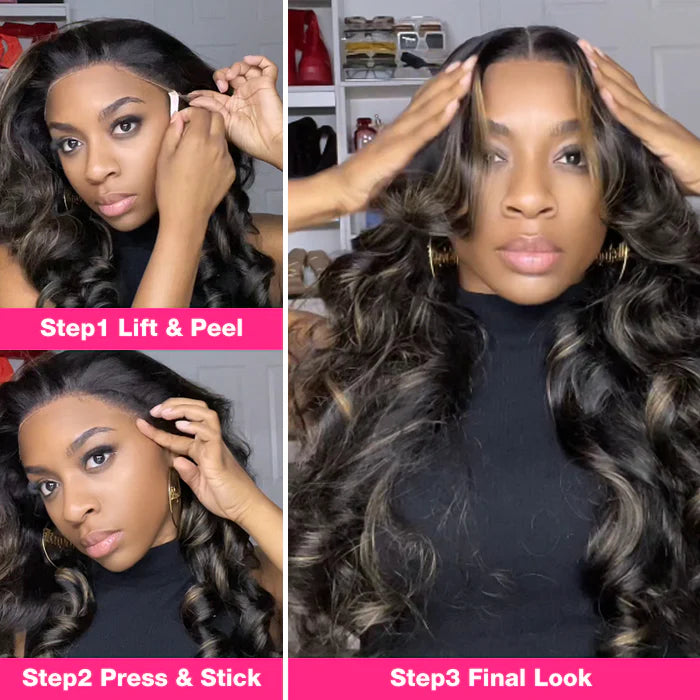 Pre All Everything | Wear Go Highlights Bouncy Body Wave Pre Bleached Tiny Knots 8x5 HD Lace Glueless Wig