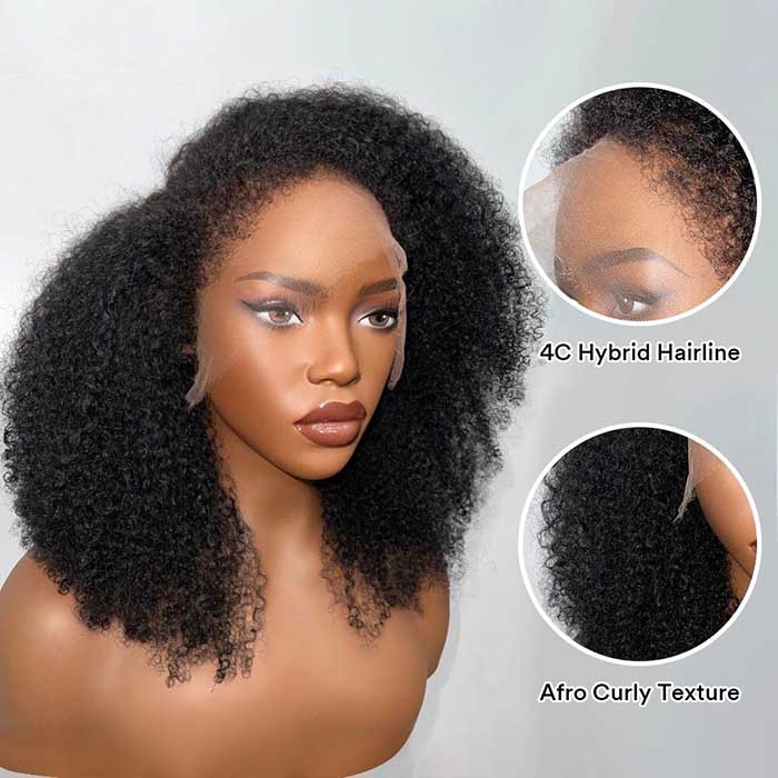 4C Hairline 300% Density Jerry Curly Wig 8x5 Glueless HD Lace Kinky Edges Afro Kinky Curly Human Hair Wigs