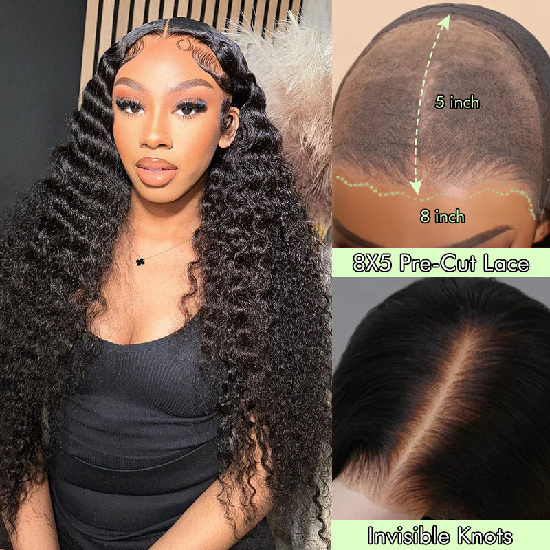 Pre Everything Glueless Wig 8X5 HD Lace Wig Deep Wave Human Hair Wear And Go Wig