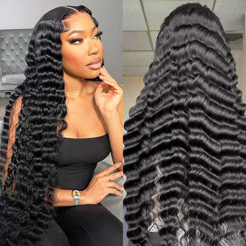 Deep Wave 13x4 HD Lace Wig Bleached Tiny Knots Human Hair Lace Front Wigs Pre Plucked