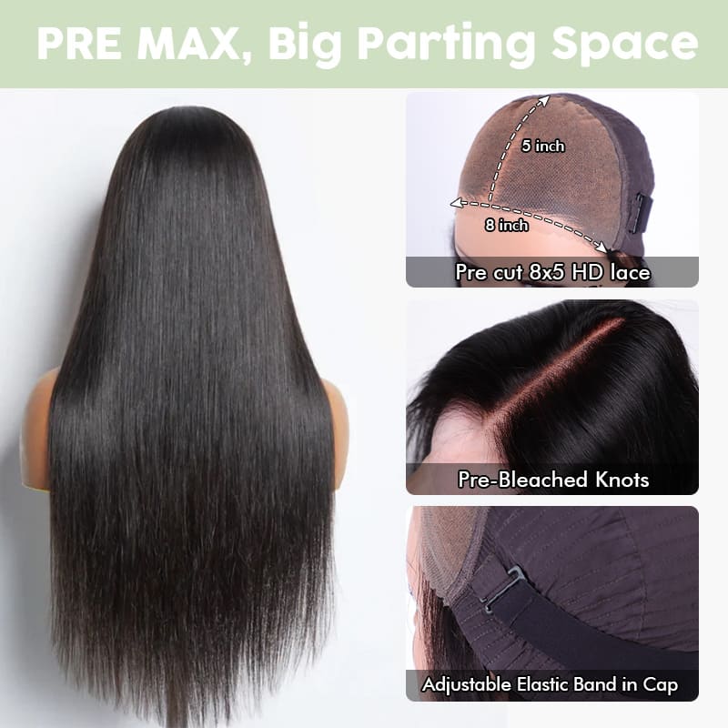 Pre Max&amp;Pre Everything Wig 8x5 Bye Bye Knots Put on Wear Go Glueless Wig Straight HD Lace Wig