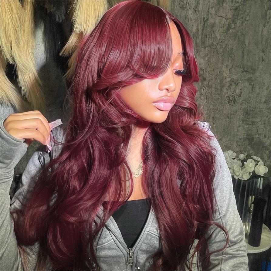 99J color wig with curtain bangs