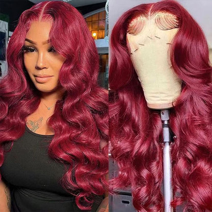 189=2 Wigs | 20 Inches Curtain Bang 5X5 Lace Body Wave Wig +20inch 99J Curtain Bangs Body Wave 5x5 Wig Pre Cut HD Lace Wig