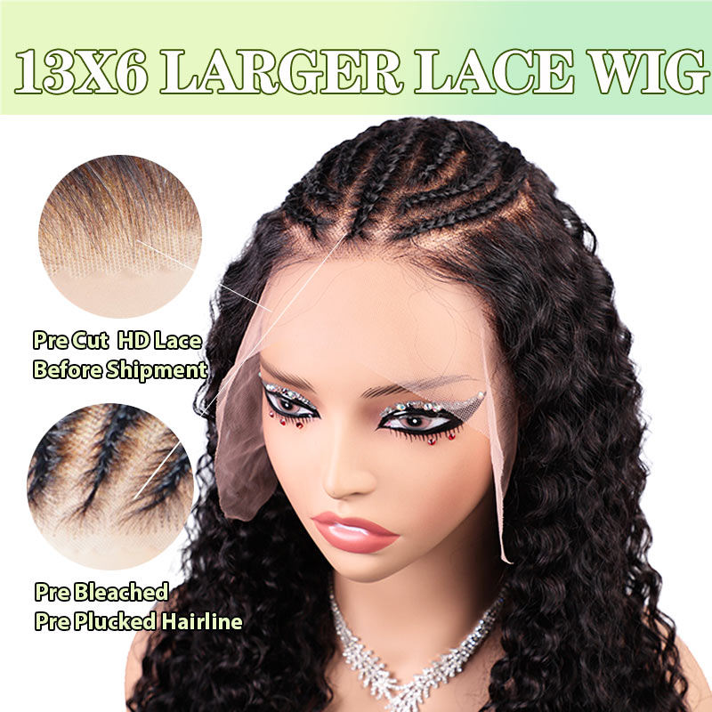 Pre Braided Wig 13X4/13X6 Deep Wave Lace Front Human Hair Ready To Go Glueless Bleached Knots HD Lace Wigs